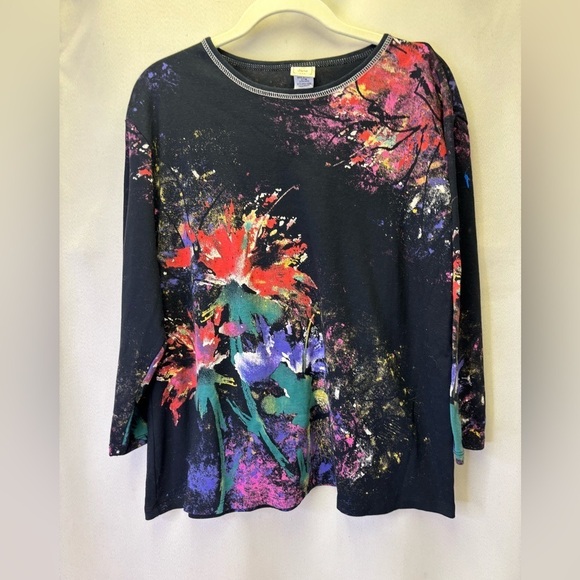 Tops - Jess And Jane Vintage Floral Poems Print  with Rhinestones 3/4 Sleeves Size 2X